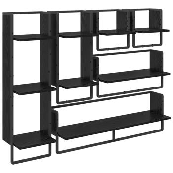 Wandregal-Set Wandhalterung 6 Stk. Schwarz Eichen-Optik