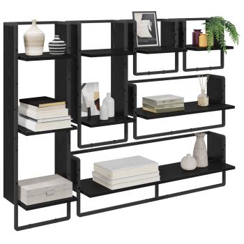 Wandregal-Set Wandhalterung 6 Stk. Schwarz Eichen-Optik
