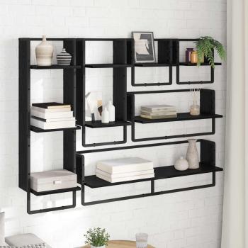 Wandregal-Set Wandhalterung 6 Stk. Schwarz Eichen-Optik