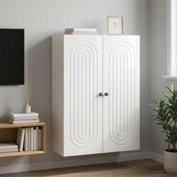 ARDEBO.de - Wandschrank 66 x 34,5 x 90 cm Holzwerkstoff Hochglanz-Weiß