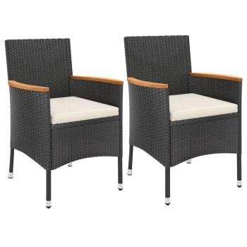 3-tlg. Garten-Bistro-Set mit Kissen Schwarz Poly Rattan