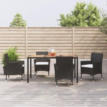 ARDEBO.de - 5-tlg. Garten-Essgruppe mit Kissen Schwarz Poly Rattan