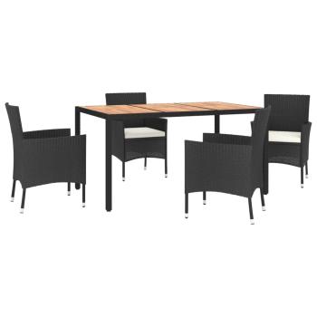 5-tlg. Garten-Essgruppe mit Kissen Schwarz Poly Rattan