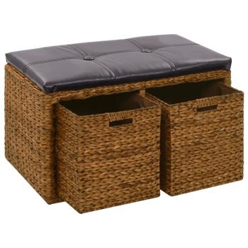 ARDEBO.de - Sitzbank mit 2 Körben Seegras 71×40×42 cm Braun