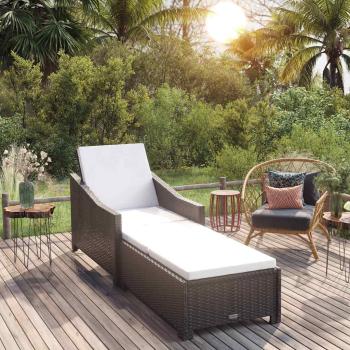 ARDEBO.de - Sonnenliege mit Cremeweißer Auflage Poly Rattan Schwarz