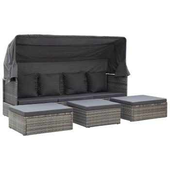 Garten-Sonneninsel mit Dach Grautöne Poly Rattan