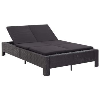ARDEBO.de - 2-Personen-Sonnenliege mit Auflage Schwarz Poly Rattan