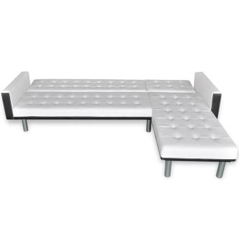 Schlafsofa L-Form Kunstleder Weiß