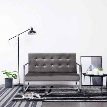 ARDEBO.de - 2-Sitzer-Sofa mit Armlehnen Dunkelgrau Chrom und Samt