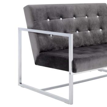 2-Sitzer-Sofa mit Armlehnen Dunkelgrau Chrom und Samt