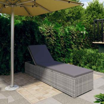 ARDEBO.de - Sonnenliege mit Auflage Poly Rattan Grau