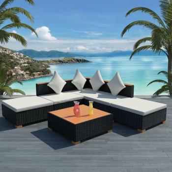 ARDEBO.de - 6-tlg. Garten-Lounge-Set mit Auflagen Poly Rattan Schwarz