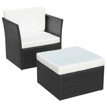 Gartensessel mit Fu?hocker Poly Rattan Schwarz