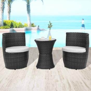 ARDEBO.de - 3-tlg. Bistro-Set mit Auflagen Poly Rattan Schwarz