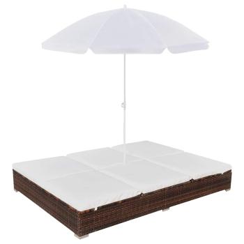 ARDEBO.de - Outdoor-Loungebett mit Sonnenschirm Poly Rattan Braun