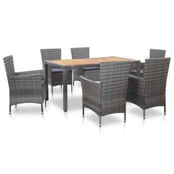 ARDEBO.de - 7-tlg. Garten-Essgruppe mit Auflagen Poly Rattan Grau