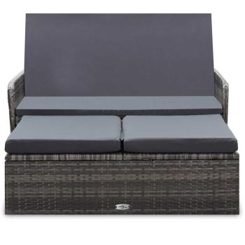 2-tlg. Garten-Lounge-Set mit Auflagen Poly Rattan Grau