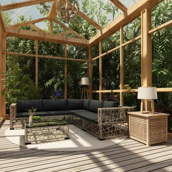 ARDEBO.de - 6-tlg. Garten-Lounge-Set mit Auflagen Poly Rattan Grau