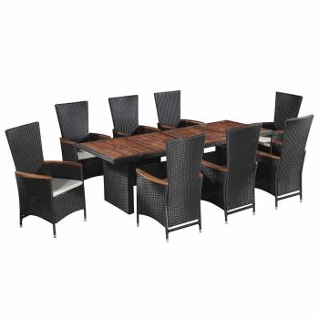 ARDEBO.de - 9-tlg. Garten-Essgruppe mit Auflagen Poly Rattan Schwarz