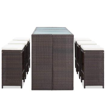 7-tlg. Gartenbar-Set mit Auflagen Poly Rattan Braun