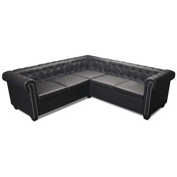 Chesterfield-Ecksofa 5-Sitzer Kunstleder Schwarz
