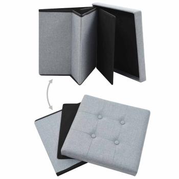 Hocker mit Stauraum Hellgrau Leinenoptik