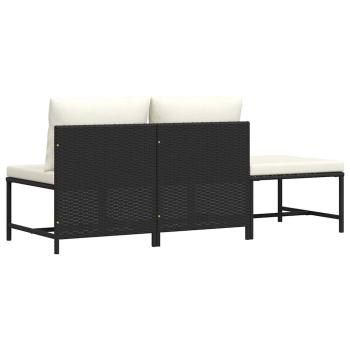 3-tlg. Garten-Sofagarnitur mit Auflagen Schwarz Poly Rattan