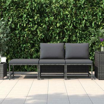 3-tlg. Garten-Sofagarnitur mit Kissen Grau Poly Rattan