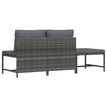 3-tlg. Garten-Sofagarnitur mit Kissen Grau Poly Rattan