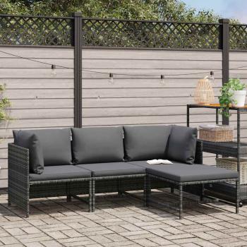 4-tlg. Garten-Lounge-Set mit Kissen Poly Rattan Grau