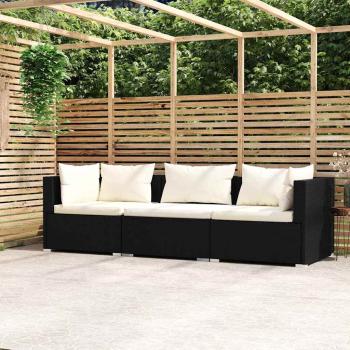 ARDEBO.de - 3-Sitzer-Sofa mit Kissen Schwarz Poly Rattan