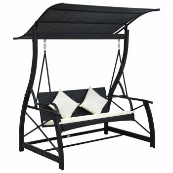 ARDEBO.de - Hollywoodschaukel 3-Sitzer mit Dach Poly Rattan Schwarz
