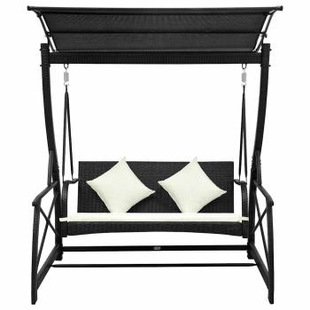 Hollywoodschaukel 3-Sitzer mit Dach Poly Rattan Schwarz