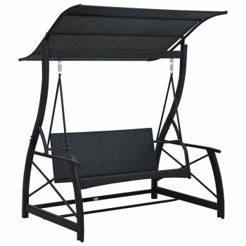 Hollywoodschaukel 3-Sitzer mit Dach Poly Rattan Schwarz