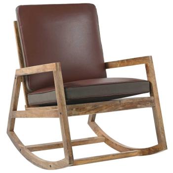 ARDEBO.de - Schaukelstuhl Braun Echtleder und Massivholz Mango