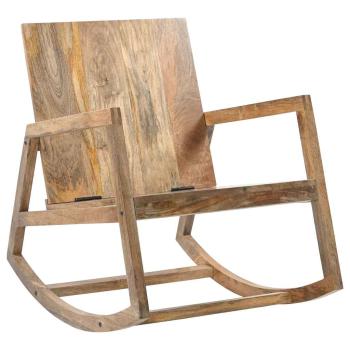 Schaukelstuhl Braun Echtleder und Massivholz Mango