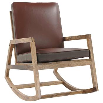 Schaukelstuhl Braun Echtleder und Massivholz Mango