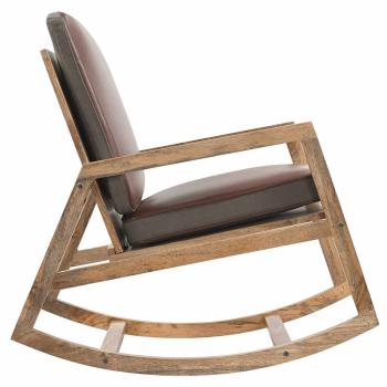 Schaukelstuhl Braun Echtleder und Massivholz Mango