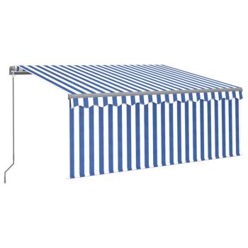 Markise Manuell Einziehbar mit Rollo 3x2,5 m Blau und Weiß