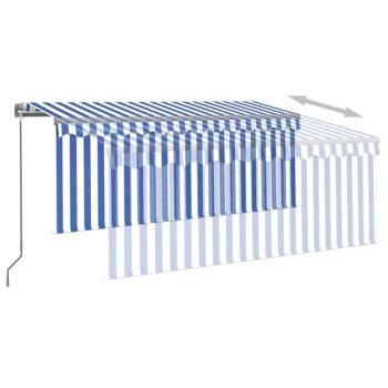 Markise Manuell Einziehbar mit Rollo 3x2,5 m Blau und Weiß