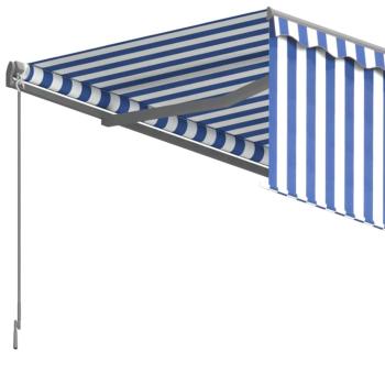 Markise Manuell Einziehbar mit Rollo 3x2,5 m Blau und Weiß