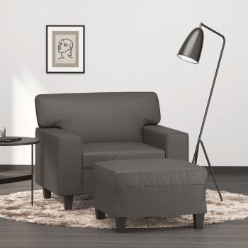 ARDEBO.de - Sessel mit Hocker Grau 60 cm Kunstleder