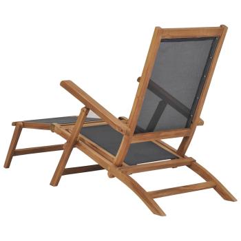 Liegestuhl mit Fußteil Massivholz Teak Schwarz