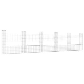 Gabionenkorb U-Form mit 6 Säulen Eisen 620x20x150 cm