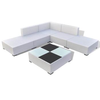 6-tlg. Garten-Lounge-Set mit Auflagen Poly Rattan Weiß
