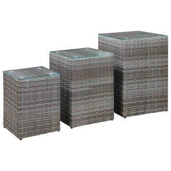 ARDEBO.de - Beistelltische 3 Stk. mit Glasplatte Grau Poly Rattan
