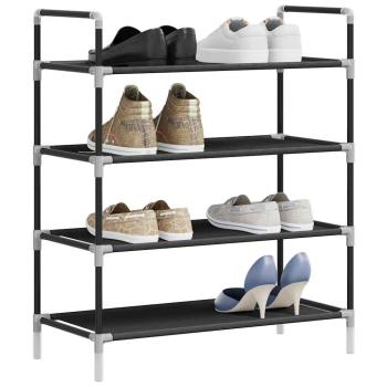 Schuhregal mit 4 Ablagen Metall und Vliesstoff Schwarz