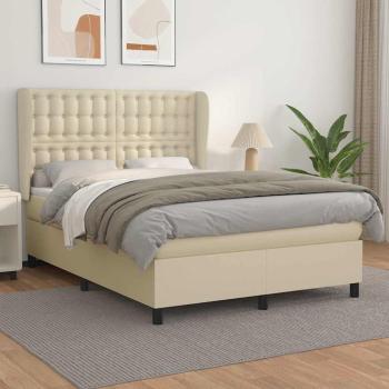 ARDEBO.de - Boxspringbett mit Matratze Creme 140x190 cm Kunstleder