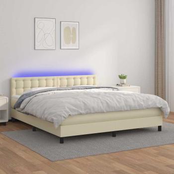 ARDEBO.de - Boxspringbett mit Matratze & LED Creme 160x200 cm Kunstleder