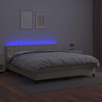 Boxspringbett mit Matratze & LED Creme 160x200 cm Kunstleder